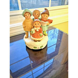 Vintage Children Christmas Carolers 6 inch porcelain figurine Music Box